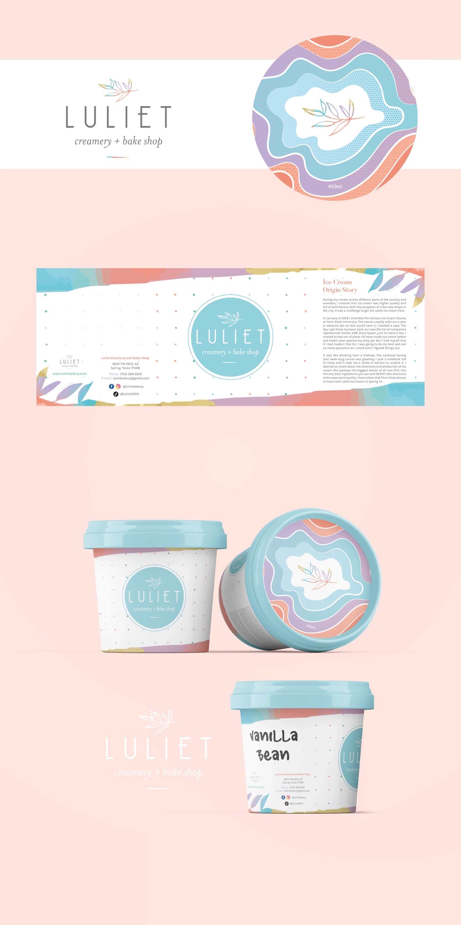 Luliet ice cream pint packaging and brand identity presentation